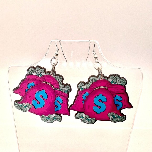 Money Bags Earrings - Cash Earrings - Boss Babe Earrings - Influencer Earrings - Picture 1 of 8